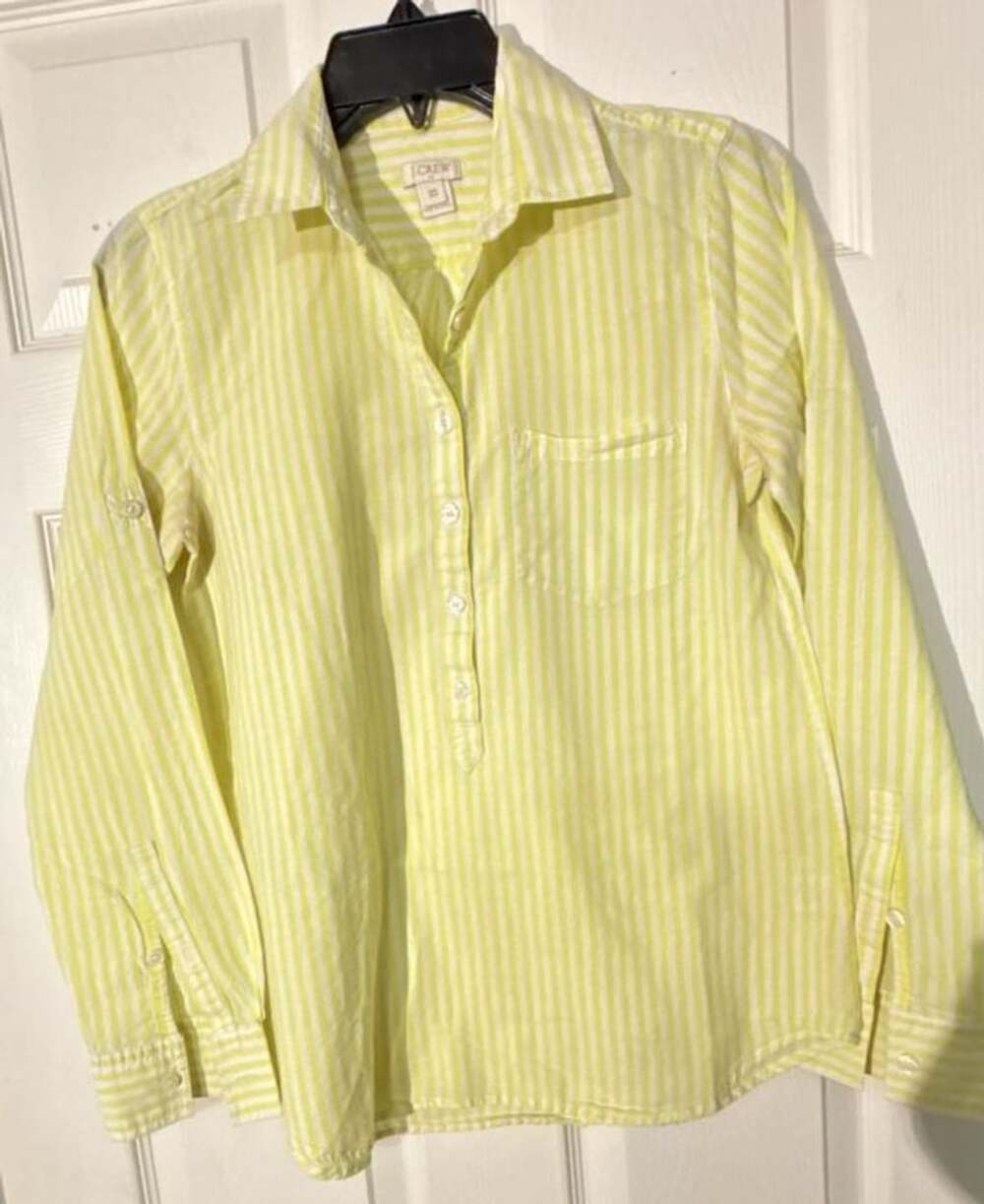 J.Crew Striped Button Up Shirt Size XS Yellow White Long Sleeve Pullover